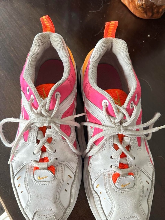 Nike Shoes - Nike Women’s M2K Tekno White Sneakers with Pink Panels and Orange Accents